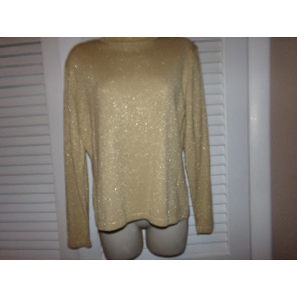 Vintage Yarnworks gold mock neck top size‎ M LN shoulder pads